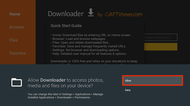 allow - Downloader on Firestick